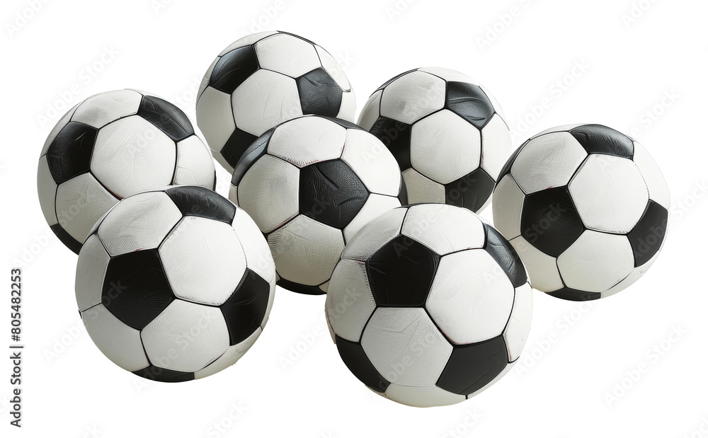 Many classic black and white leather soccer balls isolated on transparent background Many classic black and white leather soccer balls isolated on transparent background