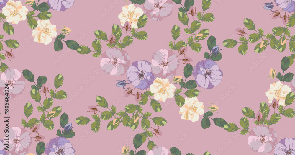Rose floral pattern in vintage style	
