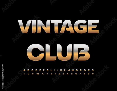 Vector elite logo Vintage Club. Stylish Gold Font. Unique set of Alphabet Letters and Numbers.