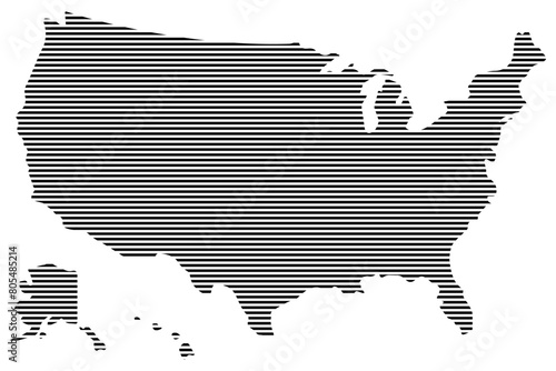 Striped pattern map of America. vector illustration