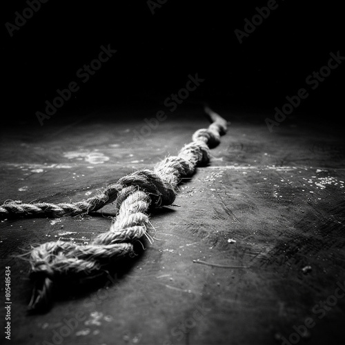 frayed hempen rope lying on the floor