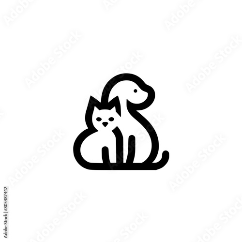 Minimalist cat and dog together icon on white background