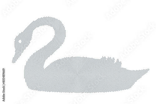 Dotted black swan symbol, silhouette of a swan made of circularly arranged gray dots. Symbol for a black swan event, the metaphor for unexpected events of large magnitude and consequence in history.