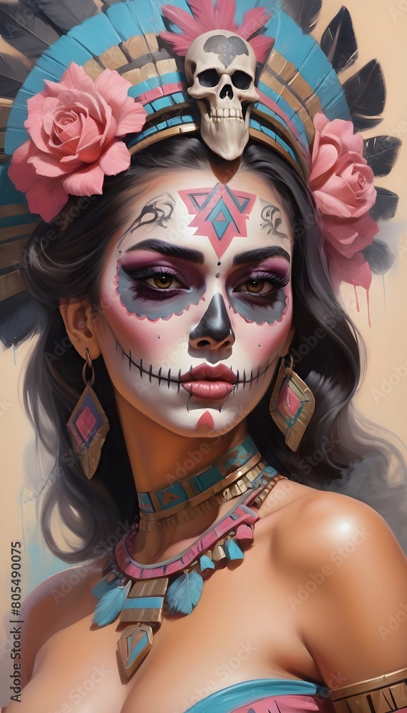 Mexican Girl Catrina Makeup Mexico Chicano Airbrush Princess Aztec Penacho Quetzalcoatl Illustration Mexican Girl Catrina Makeup Mexico Chicano Airbrush Princess Aztec Penacho Quetzalcoatl Illustration