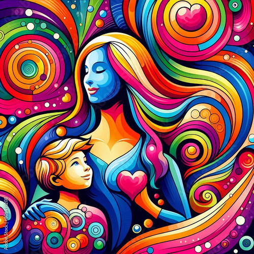 Mother and daugher   mother and sun illustration