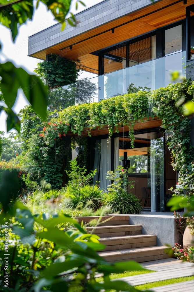 Eco Home with Ground Heat Pump and Lush Greenery