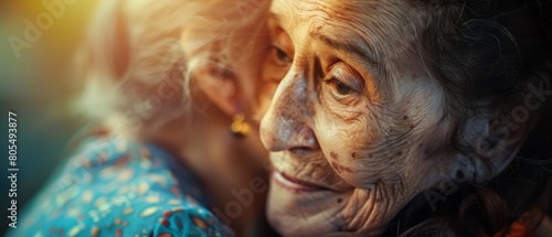 About realistic portrait of a home health aide caring for an elderly client photo