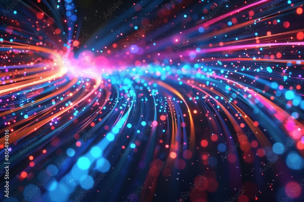 Obraz premium An Abstract futuristic Background with neon fiber optic lines illustrates the speed of communication in the digital age, Sharpen 3d rendering background