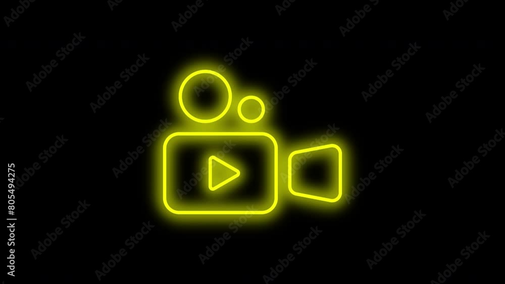 Yellow neon video camera sign animation Yellow neon video camera sign animation