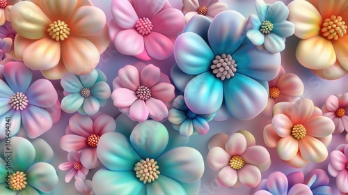 Charming 3D Flowers: Pastel Colors on Cute Candy Background