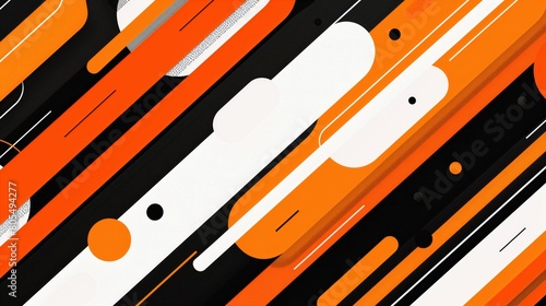 White and orange Elements on a Background of Vibrant black with Stylish Stripes