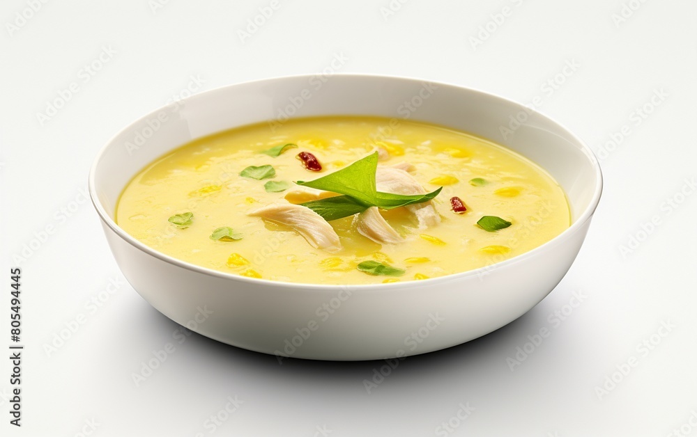 Chicken Corn Soup on White Background