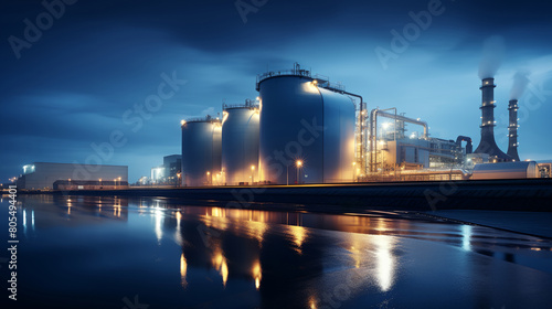 a factory with a lot of smoke coming out of it's stacks at night time