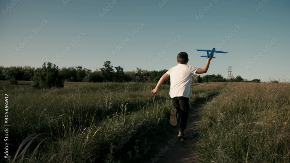 custom made wallpaper toronto digitalA happy boy runs with a toy airplane across a field in the rays of the sun. Children play with a toy airplane in the countryside. A teenager dreams of flying and becoming a pilot.
