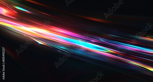 a black background with a multicolored line of light streaks in the middle of it © progressman
