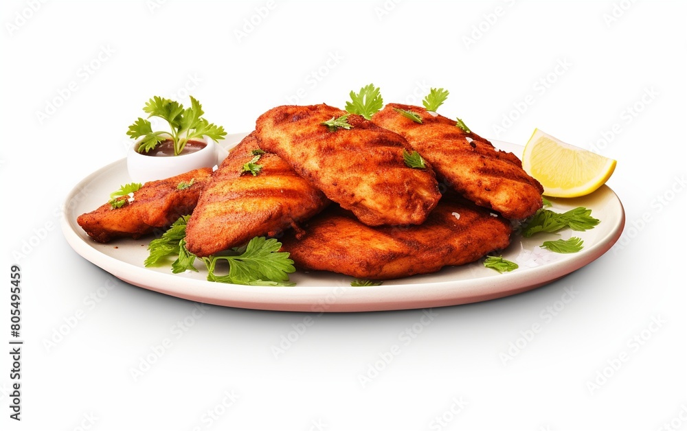 Chicken Reshmi Kabab with Chutney on White Background
