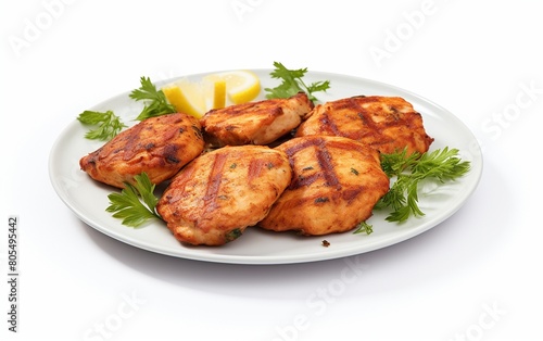 Chicken Reshmi Kabab and Chutney Against White Backdrop