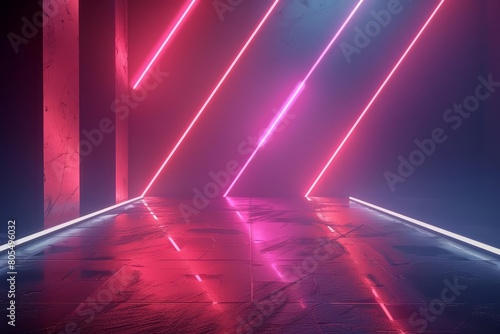 The Background of futuristic hitech lines in a studio showcases a blank neon canvas, accentuating cuttingedge visual technology, Sharpen 3d rendering background