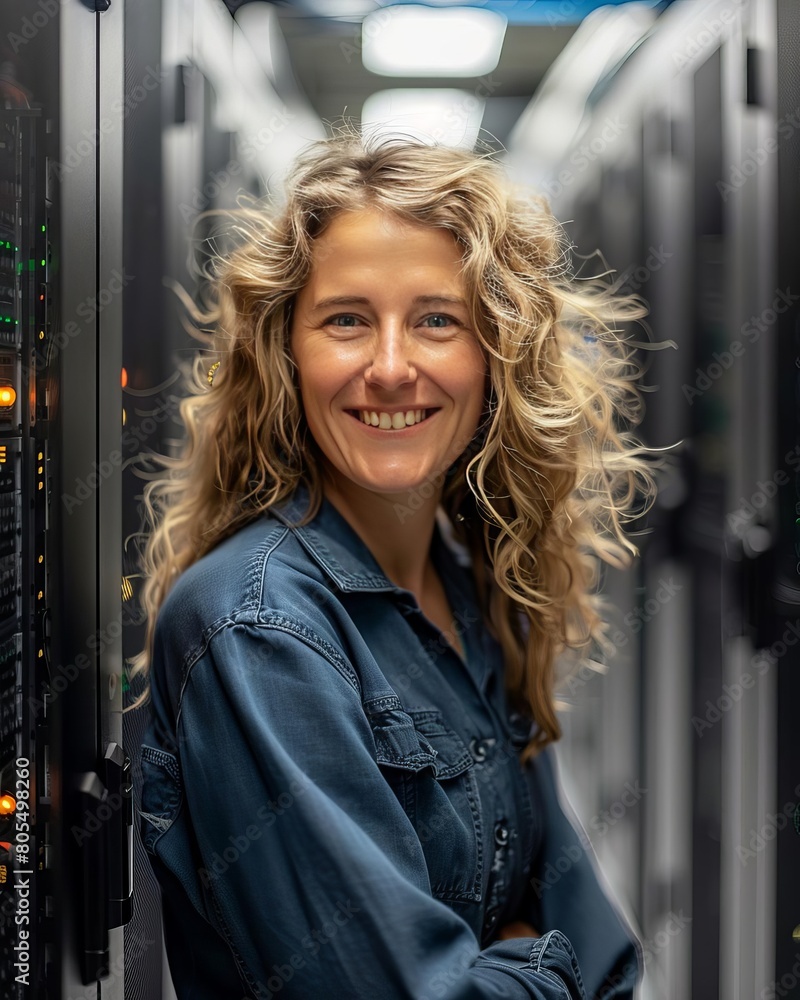 Portrait of smiling female technician in server room