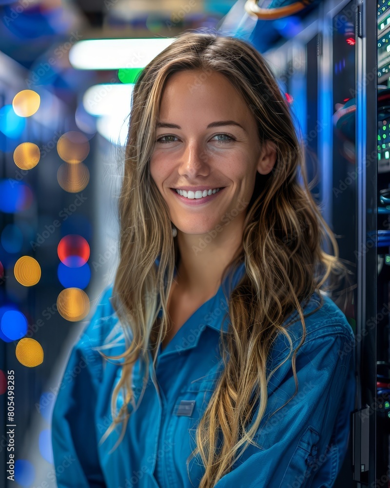 Obraz premium Portrait of smiling female technician in server room