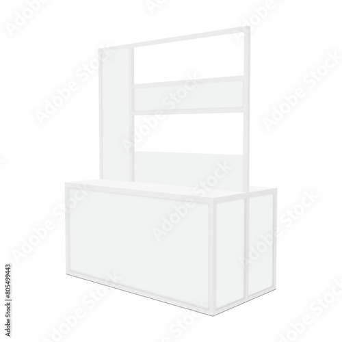 Exhibition Event Registration Counter Mockup, Side View, Isolated On White Background. Vector Illustration