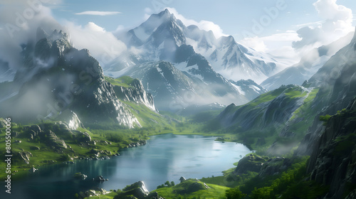 Dramatic Mountain Range  Majestic Peaks and Glaciers Defying Imagination