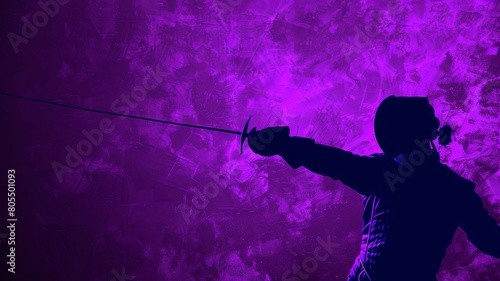 Graceful Fencer Silhouette in Dramatic Purple Backdrop