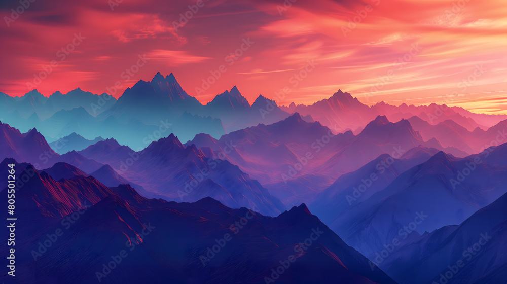 Twilight Peaks: Rugged Mountains Against a Canvas of Colorful Twilight Sky