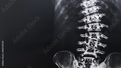 Close-up of an X-ray image showing spinal injury, isolated on a black background, close-up photo
