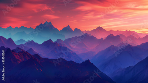 Twilight Peaks: Rugged Mountains Against a Canvas of Colorful Twilight Sky © M.Adnan
