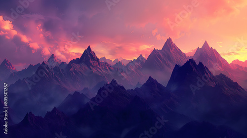 Twilight Peaks: Rugged Mountains Against a Canvas of Colorful Twilight Sky