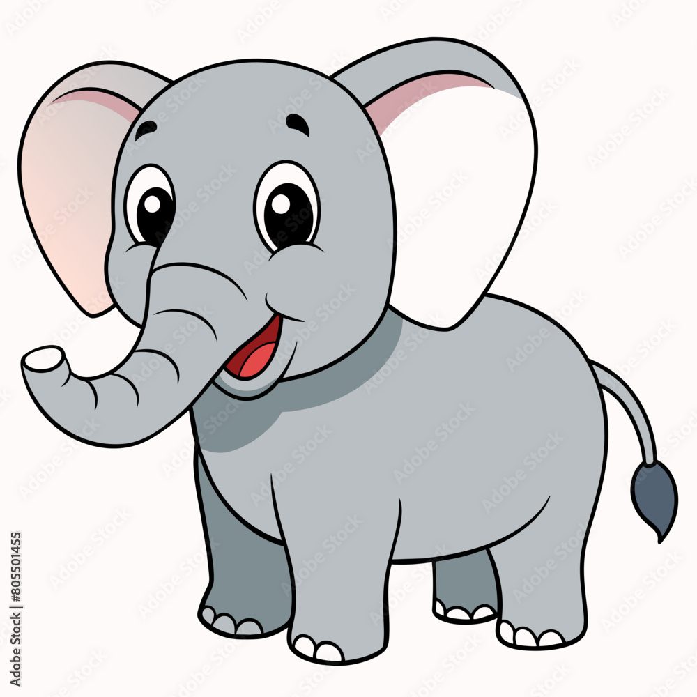 Cute Hand Drawn African Grey elephant Cartoon Vector Illustration