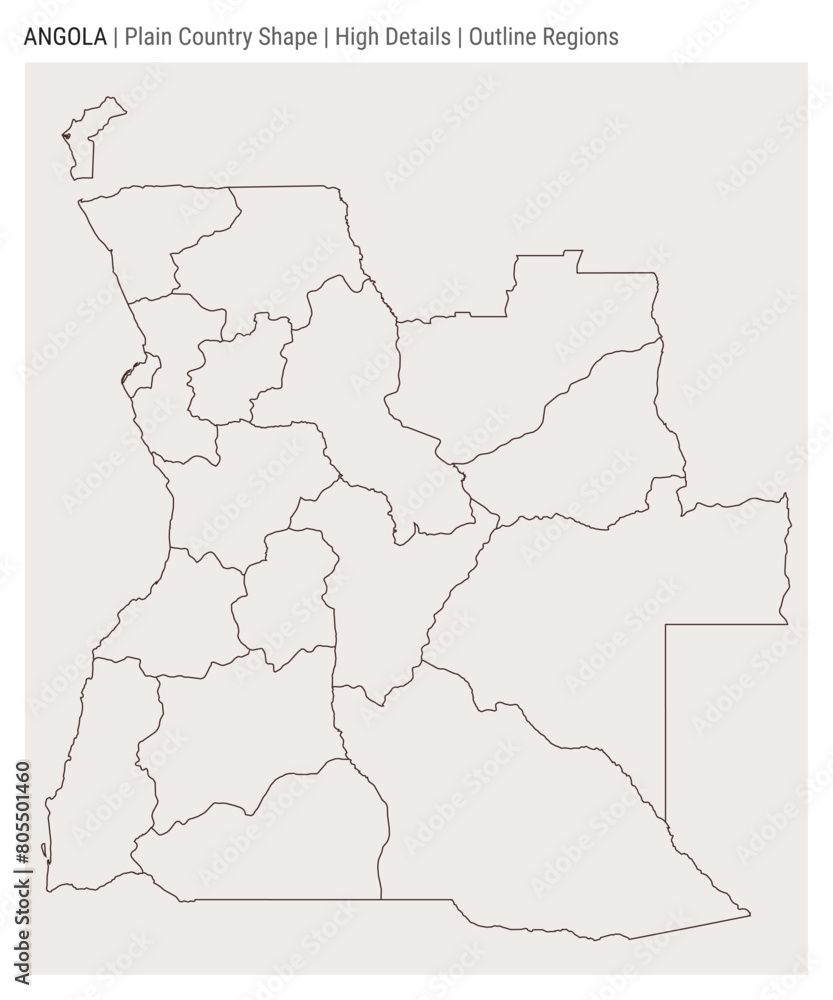 Angola plain country map. High Details. Outline Regions style. Shape of Angola. Vector illustration.