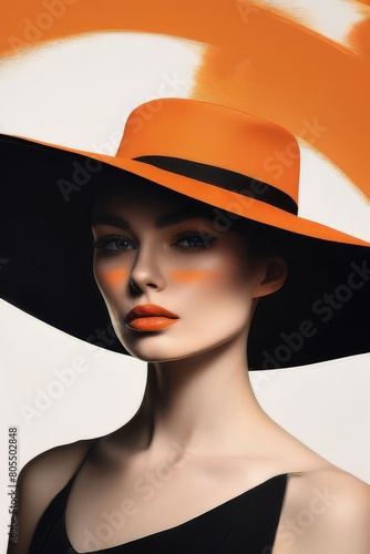 Obraz na płótnie Portrait of a mysterious beautiful young woman in a red hat with red lips. Fashionable glamor fashion makeup. Sensual red lips w salonie