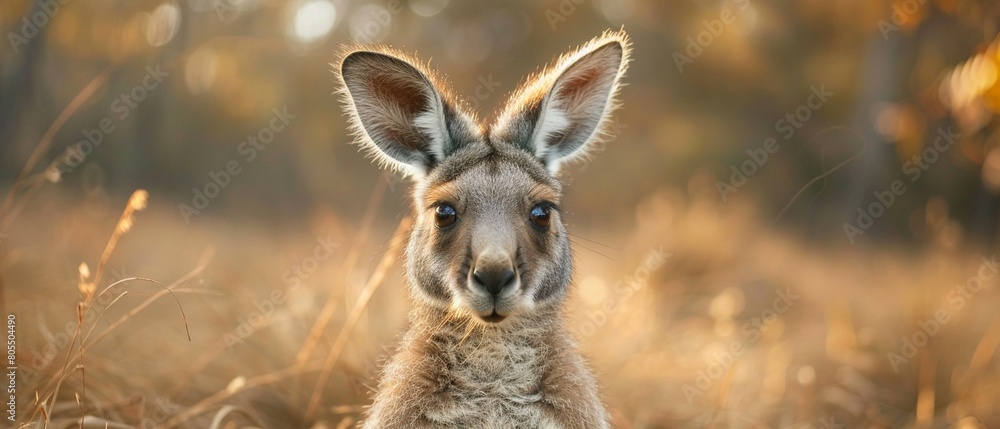 Fototapeta premium Eastern Grey Kangaroo standing alert in the studio