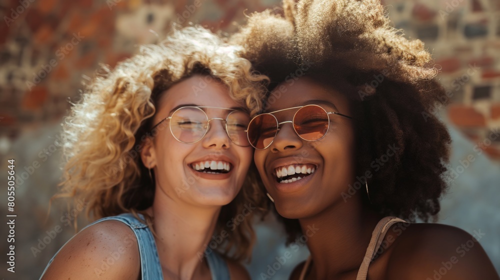 Two women with glasses smiling for the camera Two women with glasses smiling for the camera