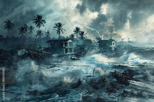 devastating tsunami aftermath destruction and chaos in the wake of natures fury digital painting