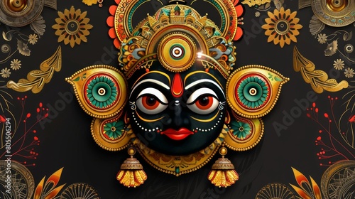 Joyous Rath Yatra Celebration: Lord Jagannath and Mandala Black Background Banner