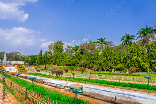 Brindavan Gardens at Mandya District, Karnataka. it is at the bottom of the Krishnaraja Sagara Dam or KRS dam across the river Cauvery. it Spread across an area of 60 acres. The world-famous garden.