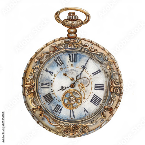 Ornate Pocket Watch in Watercolor A Timeless Treasure photo