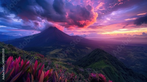 Sunset over Dominant Volcano Arenal  Stunning Colors and Beautiful