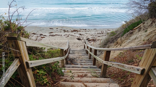 Stairway  Coast Stairs Leading to Beach Seashore