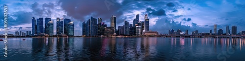 Skyline Panorama at Blue Hour - Cityscape of Dazzling Skyline with Waterfront