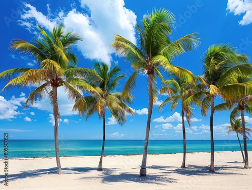 Sunny Afternoon in Beach: Palms, Ocean, and Blue Skies in Beautiful Landscape