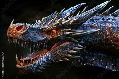 ferocious fantasy dragon head with gaping maw angry beast displaying might 3d digital illustration