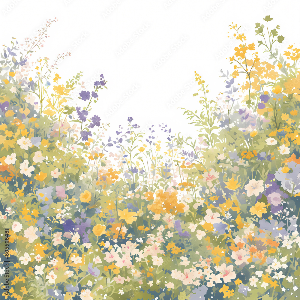 Vibrant Seamless Wildflower Pattern, Hand-Crafted Watercolor Flowers for Stunning Backgrounds and Textiles.