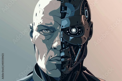 futuristic cyborg fury halfman halfrobot humanoid with menacing expression artificial intelligence concept illustration photo