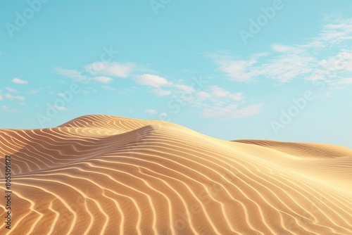 Sahara desert dunes with sand waves on blue sky background