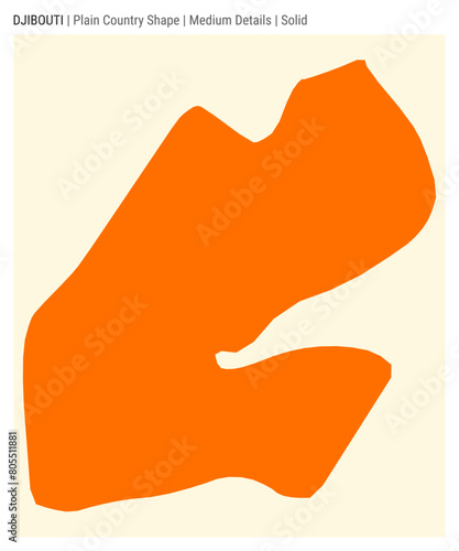 Djibouti plain country map. Medium Details. Solid style. Shape of Djibouti. Vector illustration.