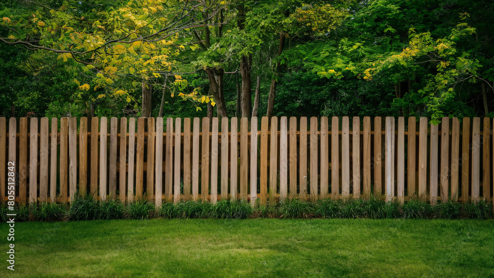 wooden fence in the garden, architecture design, summer vibes background wooden fence in the garden, architecture design, summer vibes background